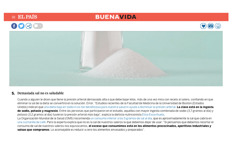 Desmontar Mitos de nutrición entrevista el País